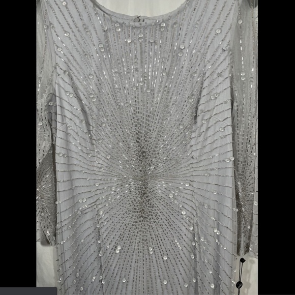 NWT $329 Adrianna Papell Sequin Beaded‎ 3/4 Sleeve Gown in Cloud [SZ 12 ] - Picture 10 of 15